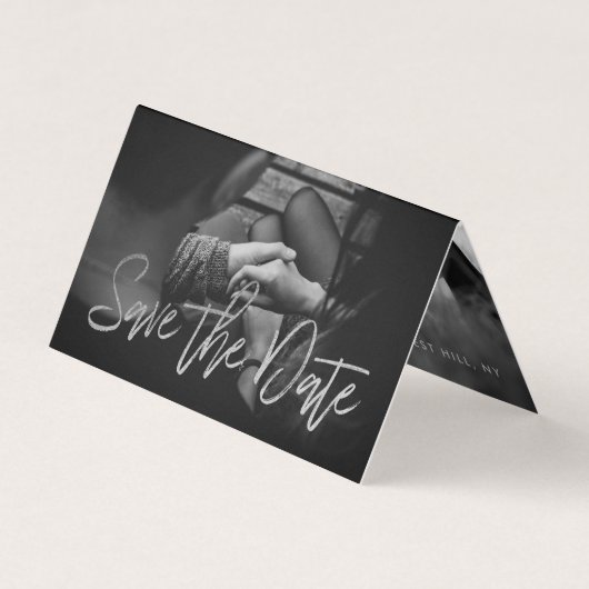 Silver Foil Script Foto Save the Date Card Visitenkarten (Vorderseite)