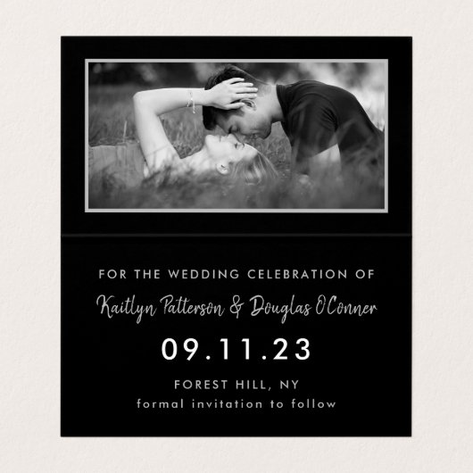 Silver Foil & Script Foto Save the Date Karte (Innenseite Aufgefaltet)