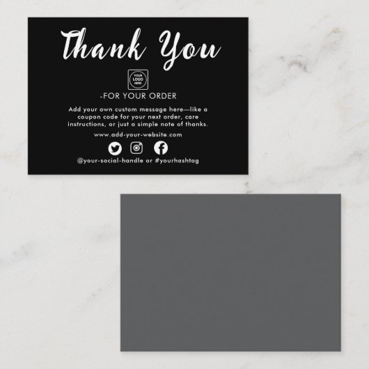 Silver Foil Script Thank You Note Card Begleitkarte (Vorne/Hinten)