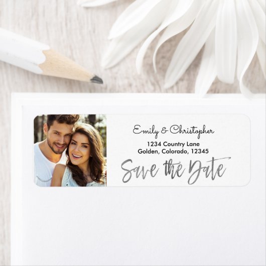 Silver Foil Script Wedding Save the Date Foto (Insitu)