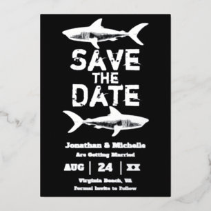 Silver Foil Shark Beach Hochzeit Save the Date Folieneinladung