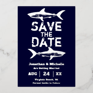 Silver Foil Shark Beach Save the Date Folieneinladung