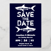 Silver Foil Shark Beach Save the Date Folieneinladung (Vorderseite)