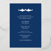 Silver Foil Shark Wedding Folieneinladung (Vorderseite)