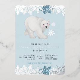 Silver Foil Snowflake Polar Bear Baby Dusche Folieneinladung