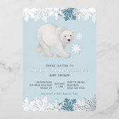 Silver Foil Snowflake Polar Bear Baby Dusche Folieneinladung (Vorderseite)