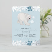 Silver Foil Snowflake Polar Bear Baby Dusche Folieneinladung (Stehend vorne)