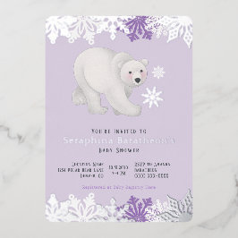 Silver Foil Snowflake Polar Lila Baby Dusche Folieneinladung