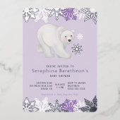 Silver Foil Snowflake Polar Lila Baby Dusche Folieneinladung (Vorderseite)