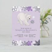 Silver Foil Snowflake Polar Lila Baby Dusche Folieneinladung (Stehend vorne)