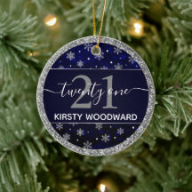 Silver Foil Snowflakes & Blue Bokeh 21. Geburtstag