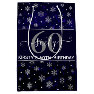 Silver Foil Snowflakes & Blue Bokeh 60. Geburtstag Mittlere Geschenktüte