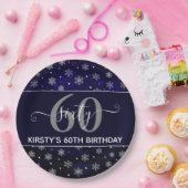 Silver Foil Snowflakes & Blue Bokeh 60. Geburtstag Pappteller (Party)