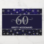 Silver Foil Snowflakes & Blue Bokeh 60. Geburtstag Schaumweinetikett (Einzelnes Label)