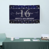Silver Foil Snowflakes & Blue Bokeh Sweet 16 Banner (Messeveranstaltung)
