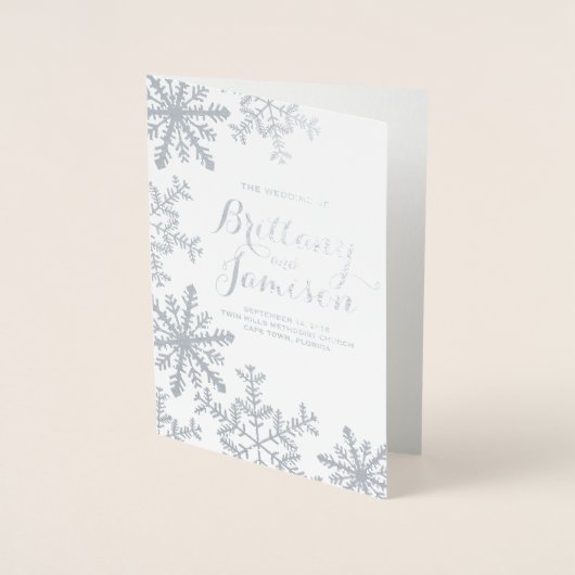 Silver Foil Snowflakes Winter Wedding Programm (Vorderseite)