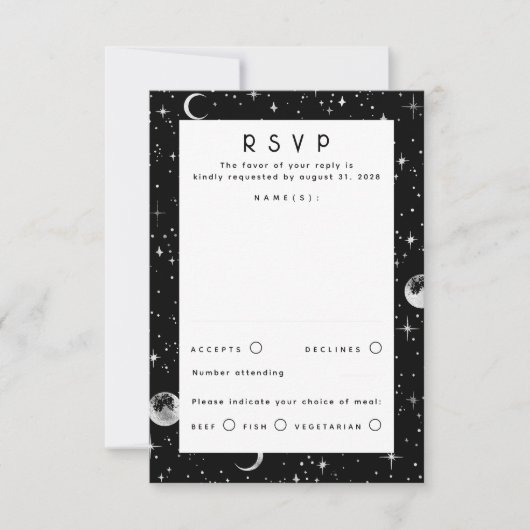 Silver Foil Stars Celestial Wedding RSVP (Vorderseite)
