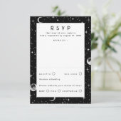 Silver Foil Stars Celestial Wedding RSVP Karte (Stehend Vorderseite)