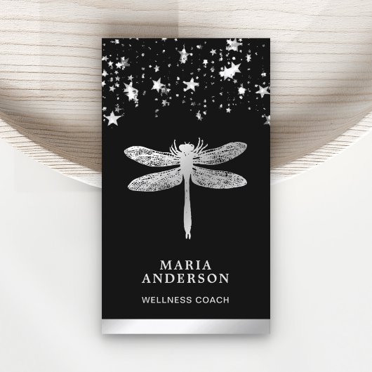 Silver Foil Stars Confetti Silver Dragonfly Visitenkarte