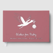 Silver Foil Stork on Pink Baby Dusche Gästebuch (Vorderseite)