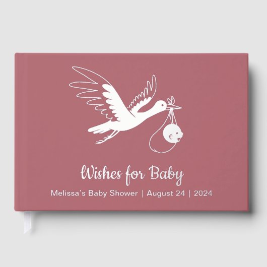 Silver Foil Stork on Pink Baby Dusche Gästebuch (Vorderseite)
