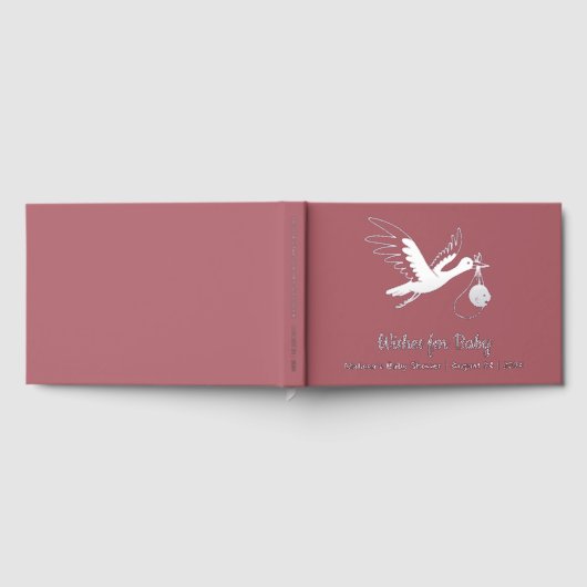 Silver Foil Stork on Pink Baby Dusche Gästebuch (Voll)