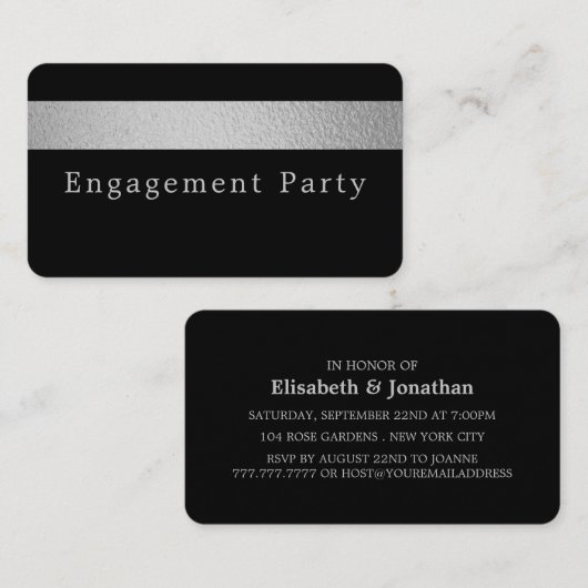 Silver Foil Strip, Engagement Party Ticket Einladu (Vorne/Hinten)