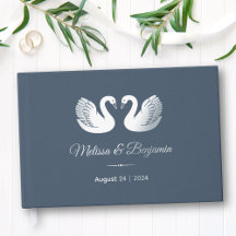 Silver Foil Swans on Blue Wedding
