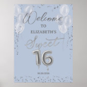 Silver Foil Sweet 16 Balloons Blue Begrüßungszeich Poster (Vorne)