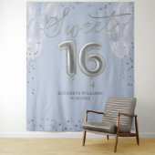Silver Foil Sweet 16 Balloons Blue Hintergrund Wandteppich (Beispiel)