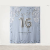 Silver Foil Sweet 16 Balloons Blue Hintergrund Wandteppich (Vorderseite)