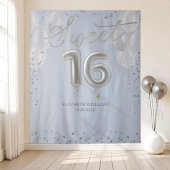Silver Foil Sweet 16 Balloons Blue Hintergrund Wandteppich