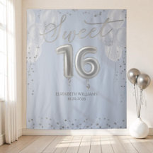 Silver Foil Sweet 16 Balloons Blue Hintergrund