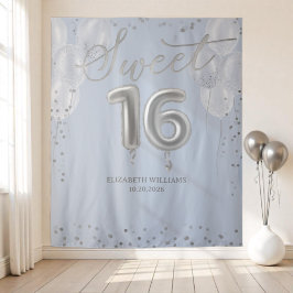 Silver Foil Sweet 16 Balloons Blue Hintergrund Wandteppich