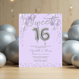 Silver Foil Sweet 16 Balloons Budget Einladungen