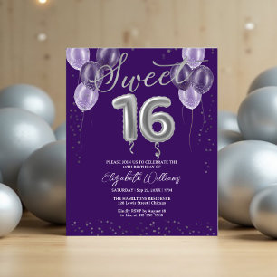 Silver Foil Sweet 16 Balloons Budget Einladungen