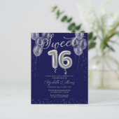 Silver Foil Sweet 16 Balloons Budget Einladungen (Stehend Vorderseite)