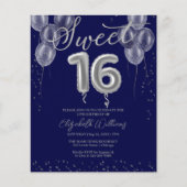 Silver Foil Sweet 16 Balloons Budget Einladungen (Vorderseite)