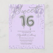 Silver Foil Sweet 16 Balloons Budget Einladungen (Vorderseite)
