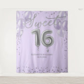 Silver Foil Sweet 16 Balloons Lavendel Hintergrund Wandteppich (Vorderseite)
