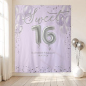 Silver Foil Sweet 16 Balloons Lavendel Hintergrund Wandteppich