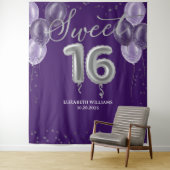 Silver Foil Sweet 16 Balloons Lila Hintergrund Wandteppich (Beispiel)