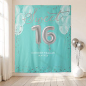 Silver Foil Sweet 16 Balloons Royal Aquamarin Back Wandteppich