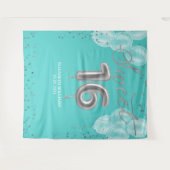Silver Foil Sweet 16 Balloons Royal Aquamarin Back Wandteppich (Vorderseite (Horizontal))