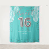 Silver Foil Sweet 16 Balloons Royal Aquamarin Back Wandteppich (Vorderseite)