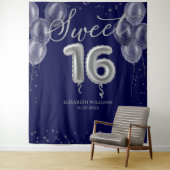 Silver Foil Sweet 16 Balloons Royal Blue Hintergru Wandteppich (Beispiel)
