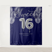 Silver Foil Sweet 16 Balloons Royal Blue Hintergru Wandteppich (Vorderseite)