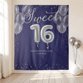 Silver Foil Sweet 16 Balloons Royal Blue Hintergru Wandteppich