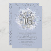 Silver Foil Sweet 16 Bday Balloons Dusty Blue Einladung (Vorne/Hinten)