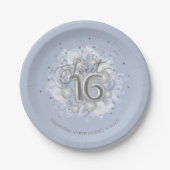 Silver Foil Sweet 16 Bday Balloons Dusty Blue Pappteller (Vorderseite)